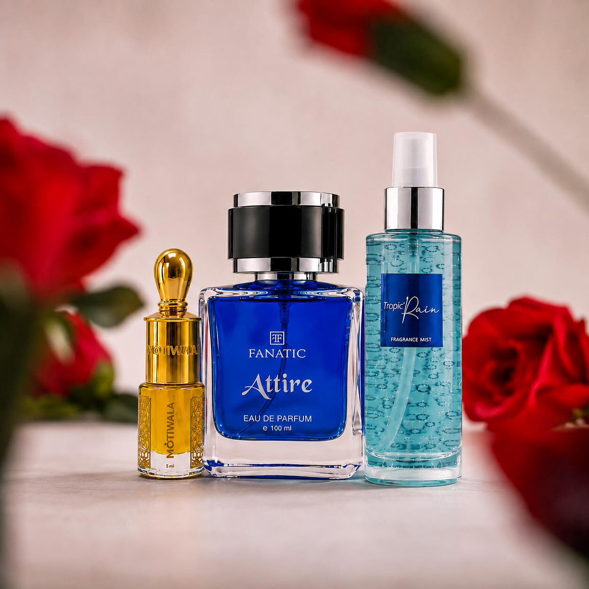 Combo (Attire Perfume + Tropic Rain Mist + Musk Cetim Attar) Fragrance