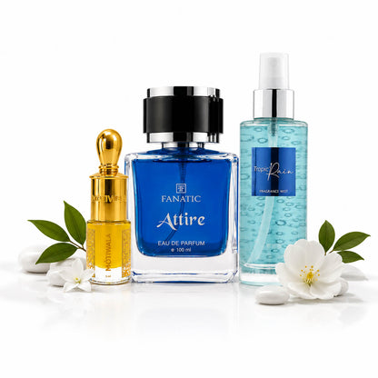 Combo (Attire Perfume + Tropic Rain Mist + Musk Cetim Attar) Fragrance